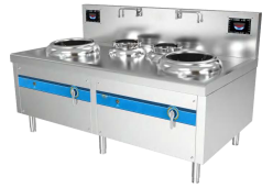 Double burners induction wok cooker with sinks