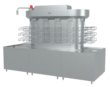 Rotating tray recycling line